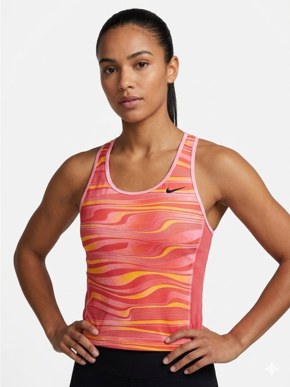 Nike Dry-Fit Retro Athletic Y2K Tank Top Red Pink Yellow Built in Bra